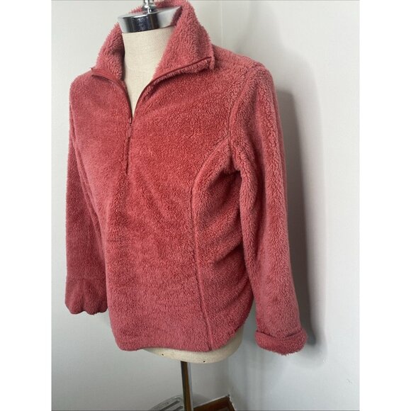 LL Bean Fleece Shirt Sweatshirt 1/4 Zip Pink Top Womens M Long Sleeve - Picture 3 of 7